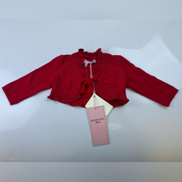 Monnalisa Red Bow Detail Little Girls Cardigan N276-90 - Picture 5 of 9